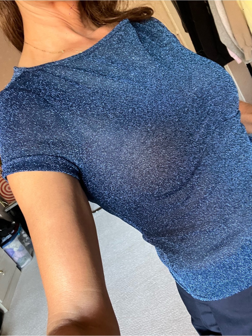 Minimalist Shimmer Knit Short-Sleeve Top in Blue